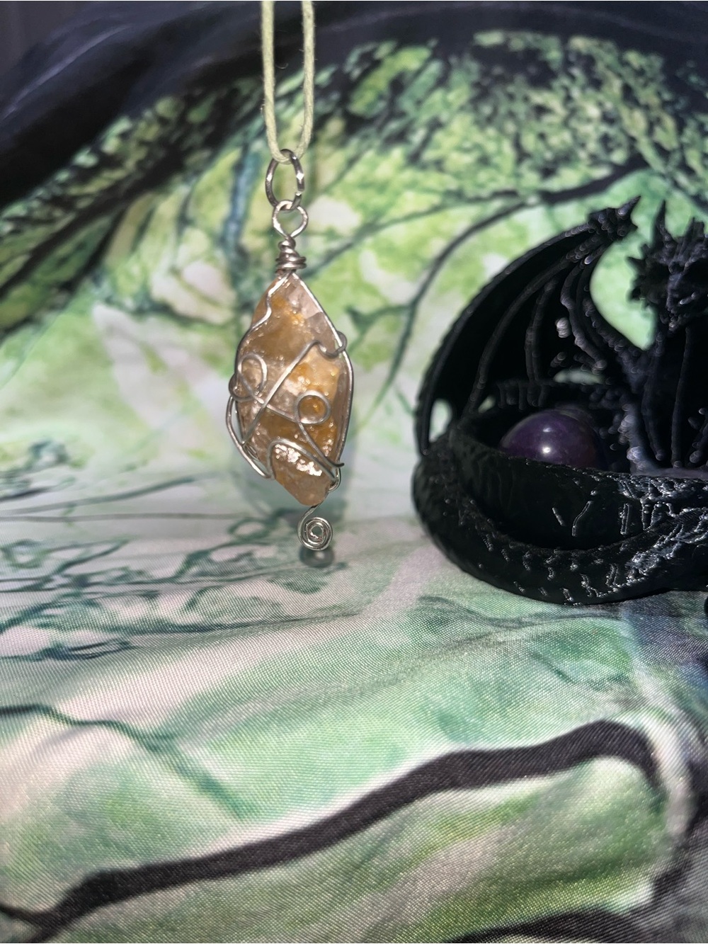 Wire-Wrapped Citrine Pendant Necklace - Golden Yellow